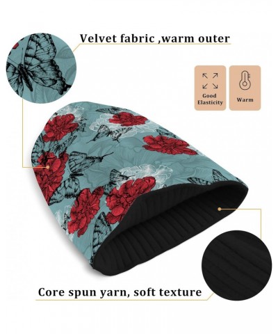 Tulips and Black Butterflies Beanie Hat for Men Women,Unisex Soft Warm Skull Knit Cap Winter Hat $12.75 Skullies & Beanies