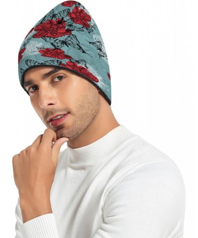 Tulips and Black Butterflies Beanie Hat for Men Women,Unisex Soft Warm Skull Knit Cap Winter Hat $12.75 Skullies & Beanies