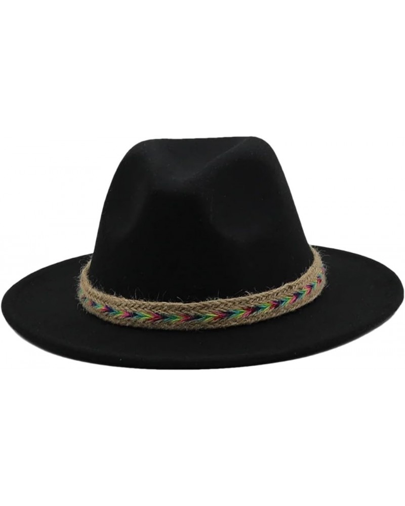 Women Men Autumn Winter Woolen Jazz Fedora Hat Leather Ribbon Wide Brim Church Panama Cap Black Child 54CM $17.15 Fedoras