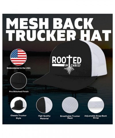 Men's Christian Faith Cross Nails Embroidered Mesh Back Trucker Hat Black/Black/Silver Nails $18.19 Baseball Caps