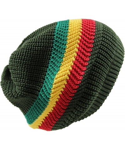 Knitted Slouchy Cotton Classic Rasta Beanie Olive/Rasta $14.24 Skullies & Beanies