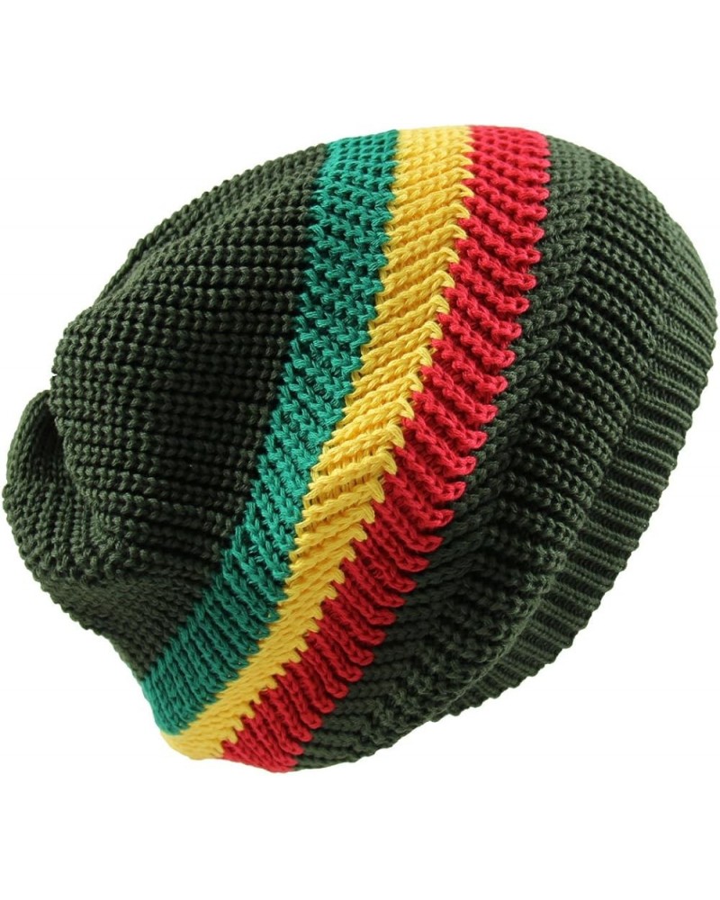 Knitted Slouchy Cotton Classic Rasta Beanie Olive/Rasta $14.24 Skullies & Beanies