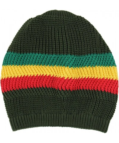 Knitted Slouchy Cotton Classic Rasta Beanie Olive/Rasta $14.24 Skullies & Beanies