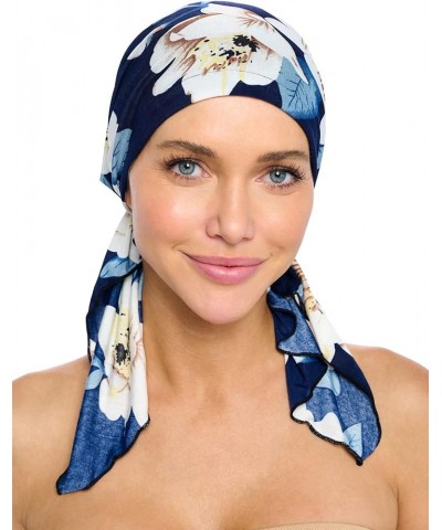 Pre Tied Bandana Turban Chemo Head Scarf Sleep Hair Cover Hat Vintage Navy/White $9.60 Headbands