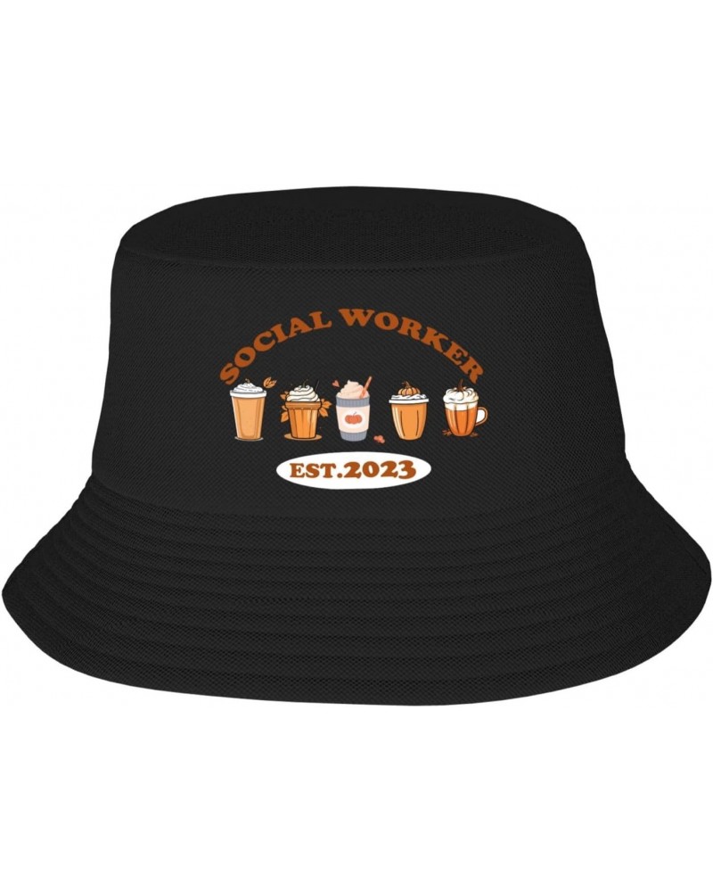 Retro Pumpkin Spice Social Worker Stylish and Protective Bucket Hat for Women and Men - Lightweight, Breathable, and Perfect ...