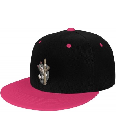 Cat Climbing a Tree Snapback Hat for Men Women Baseball Cap Trucker Flat Bill Hats Dad Caps Pink $10.42 Baseball Caps