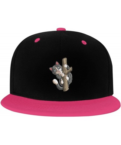 Cat Climbing a Tree Snapback Hat for Men Women Baseball Cap Trucker Flat Bill Hats Dad Caps Pink $10.42 Baseball Caps