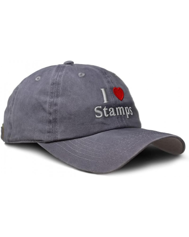 Custom Soft Washed Baseball Cap I (Love) Stamps Red Heart Hobbies Lovers Cotton Grey Design Only $16.81 Baseball Caps