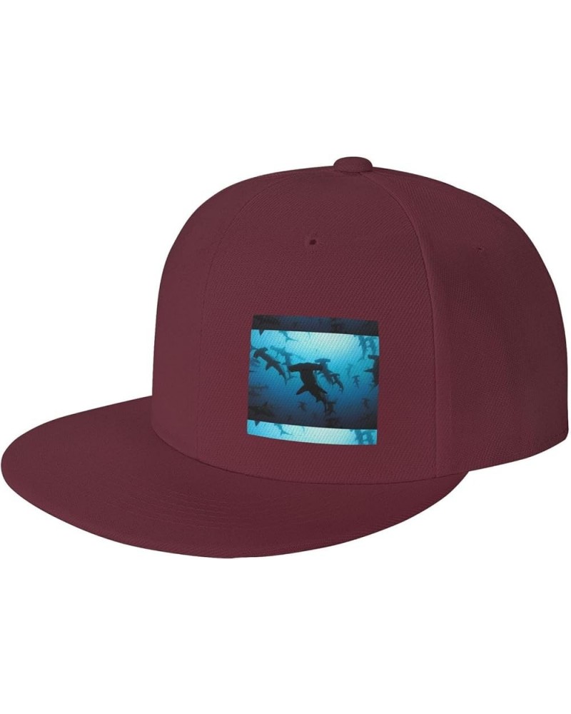 Hammerhead Sharks Print Adjustable Classic Baseball Cap Adult Sports Cap,Outdoor Activities, Fit Men,Women Dark Red $10.86 Ba...