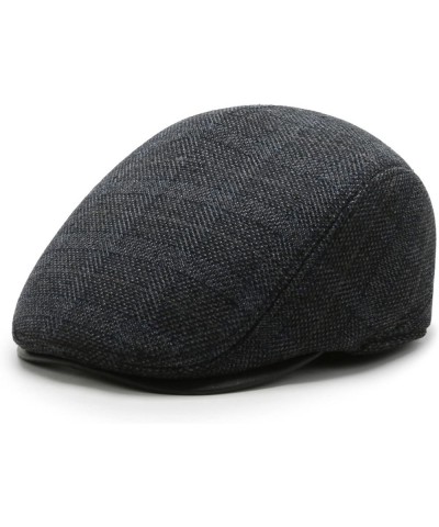 Men's Plaid Flat Newsboy Hat Soft Wool Blend Tweed Gatsby Cabbie Golf Cap Winter Warm Thicken Vintage Beret Hats Black $11.27...