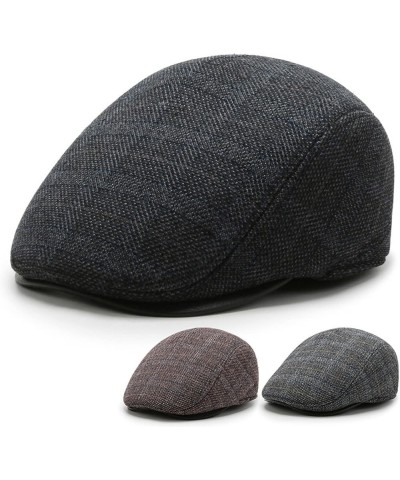 Men's Plaid Flat Newsboy Hat Soft Wool Blend Tweed Gatsby Cabbie Golf Cap Winter Warm Thicken Vintage Beret Hats Black $11.27...