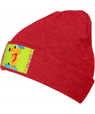 Black Knit Hat Cap Cartoon Dog Doing Sports Picture Soft Good Elasticity Suitable for Outdoor Sports Red $13.28 Skullies & Be...