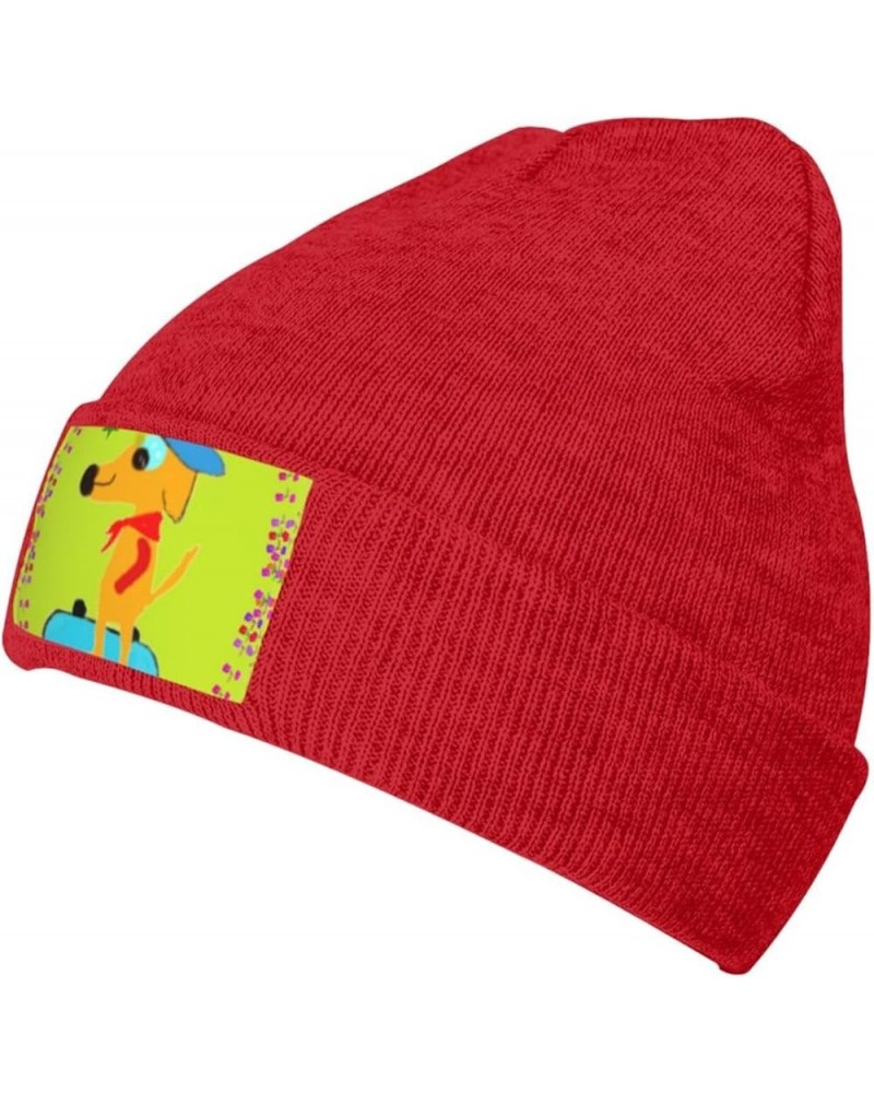 Black Knit Hat Cap Cartoon Dog Doing Sports Picture Soft Good Elasticity Suitable for Outdoor Sports Red $13.28 Skullies & Be...