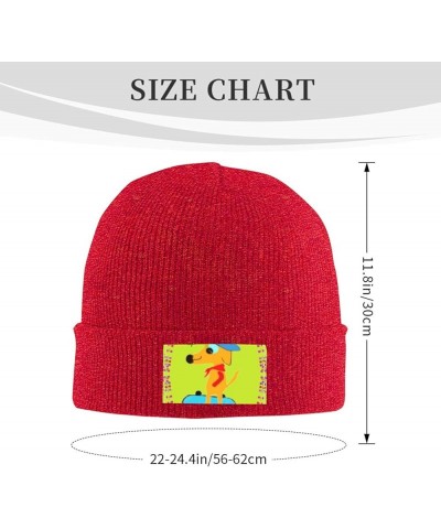 Black Knit Hat Cap Cartoon Dog Doing Sports Picture Soft Good Elasticity Suitable for Outdoor Sports Red $13.28 Skullies & Be...