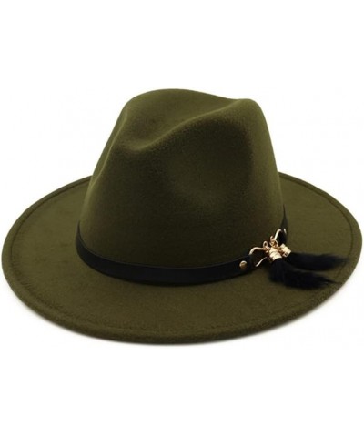 Unisex Panama Wool Felt Fedora Hats with Feather Fringes Men Women Wide Brim Jazz Panama Hat Army Gn $16.82 Fedoras