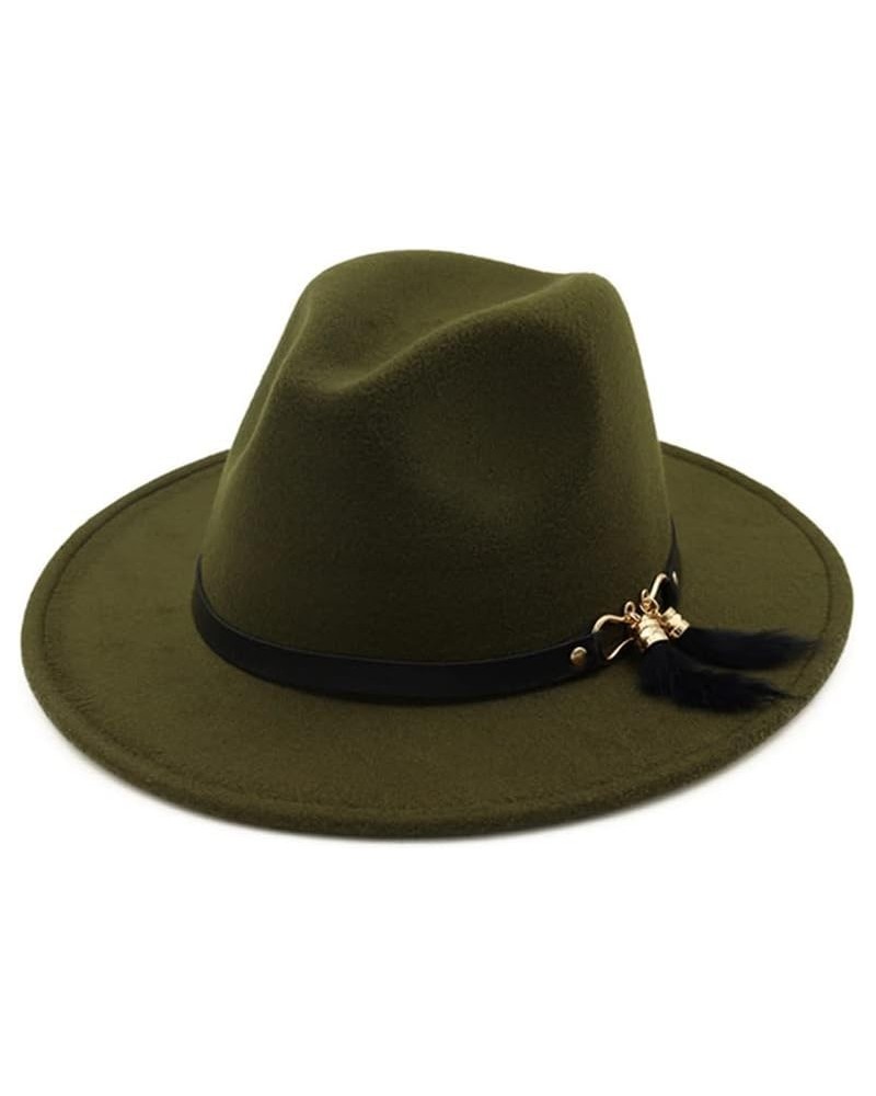 Unisex Panama Wool Felt Fedora Hats with Feather Fringes Men Women Wide Brim Jazz Panama Hat Army Gn $16.82 Fedoras