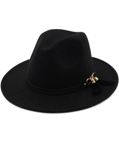 Unisex Panama Wool Felt Fedora Hats with Feather Fringes Men Women Wide Brim Jazz Panama Hat Army Gn $16.82 Fedoras