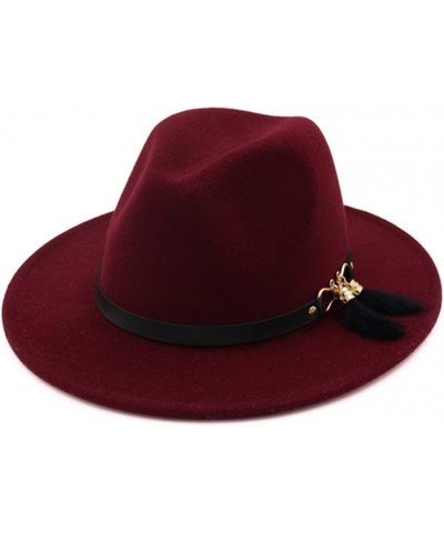 Unisex Panama Wool Felt Fedora Hats with Feather Fringes Men Women Wide Brim Jazz Panama Hat Army Gn $16.82 Fedoras