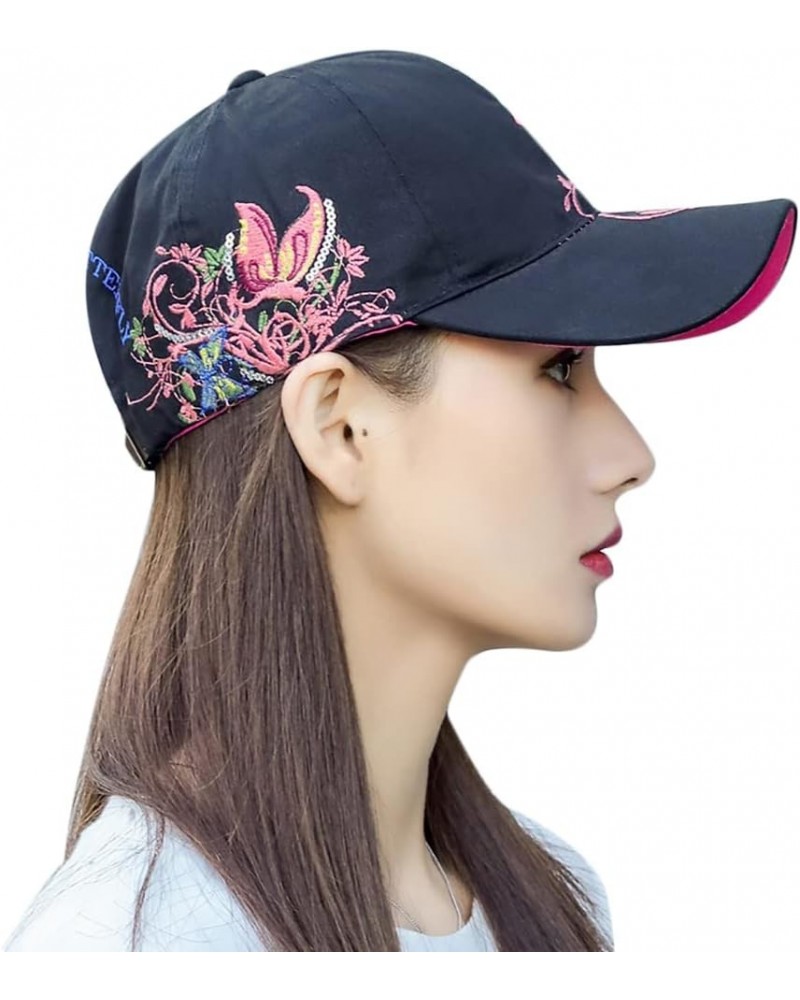 Cotton Baseball Cap Butterfly Embroidery Sun Hat Cap Trucker Cap Summer Outdoor Beach Hat Adjustable Buckle for Women Girls B...