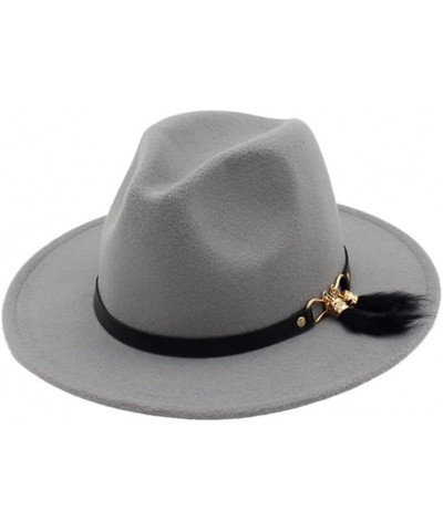 Unisex Panama Wool Felt Fedora Hats with Feather Fringes Men Women Wide Brim Jazz Panama Hat Army Gn $16.82 Fedoras