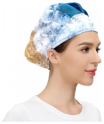 Adjustable Working Caps, Sky Cloud Tie Back Cover Hair Bouffant Hats Sweatband for Women Men 10 Soft Ocean Sea Waves Pattern ...