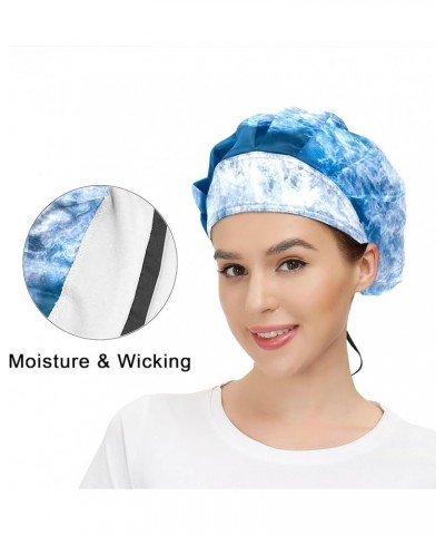 Adjustable Working Caps, Sky Cloud Tie Back Cover Hair Bouffant Hats Sweatband for Women Men 10 Soft Ocean Sea Waves Pattern ...