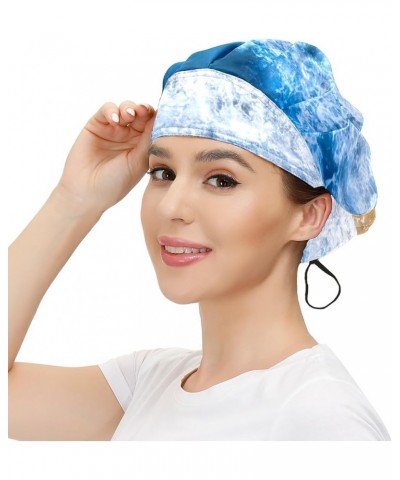 Adjustable Working Caps, Sky Cloud Tie Back Cover Hair Bouffant Hats Sweatband for Women Men 10 Soft Ocean Sea Waves Pattern ...