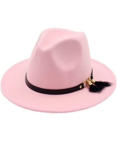 Unisex Panama Wool Felt Fedora Hats with Feather Fringes Men Women Wide Brim Jazz Panama Hat Army Gn $16.82 Fedoras