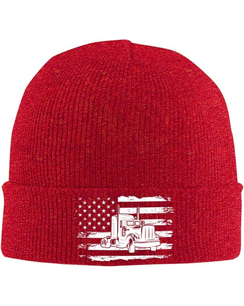 Trucker American Flag Truck Driver Cozy Knitted Hat for Winter - Warm Comfort Black Red $14.60 Skullies & Beanies