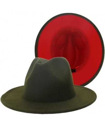 Mens Women Patchwork Wool Felt Floppy Jazz Fedora Hats Party Formal Hat Wide Brim Panama Trilby Cap Army En8 Red $21.70 Fedoras