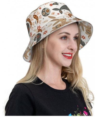 White and Blue Flowers Women's Bucket Hats Unisex Double-Side-Wear Reversible Bucket Hat with Reflective Strips Whale and Rab...