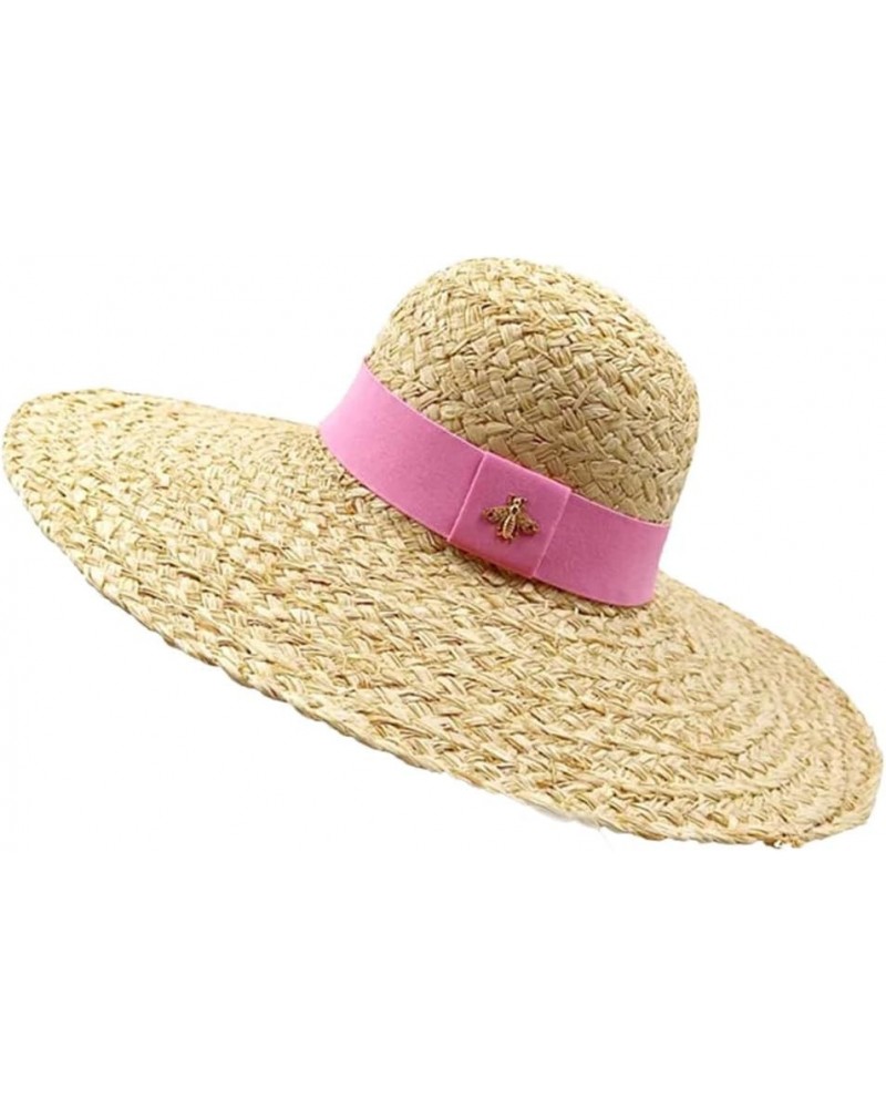 Women's Wide Brim Flat Top Lafite Summer Straw Hat with Ribbon Accessories Sun Hat Hollow Beach Hat 36 $9.53 Sun Hats