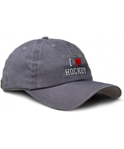 Custom Soft Washed Baseball Cap I (Love) Hockey Red Heart Sports Lovers Cotton Grey Personalized Text Here $14.50 Baseball Caps