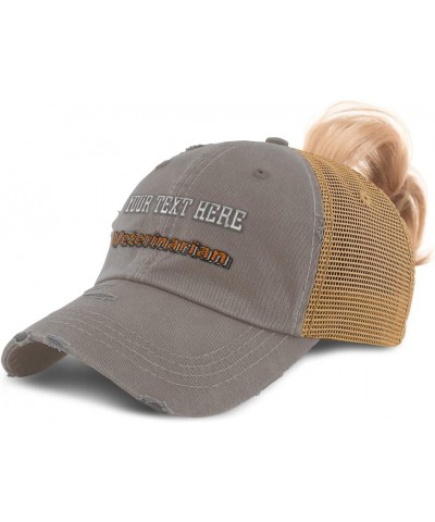 Custom Womens Ponytail Cap Veterinarian Medical Cotton Veterinary Distressed Trucker Hat Grey Tan Personalized Text Here $14....