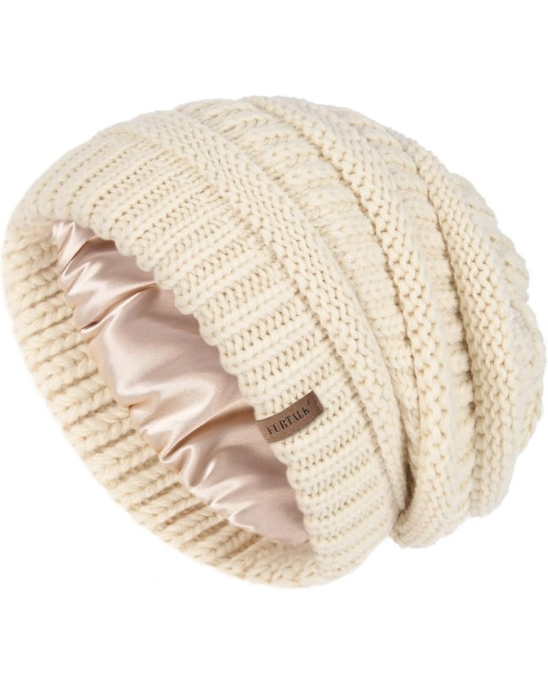 Winter Beanie Hat for Women Satin Lined Cable Knit Chunky Slouchy Beanies Skull Warm Cap Beige-satin Lining $10.56 Skullies &...