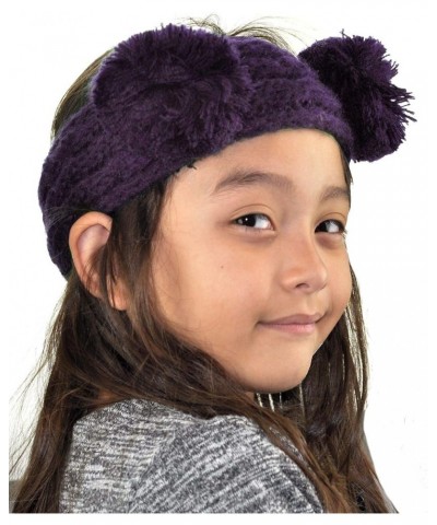 Children's Kids' Double Pom Cable Knit Fuzzy Lined Ear Warmer Headband Dark Purple $8.47 Cold Weather Headbands