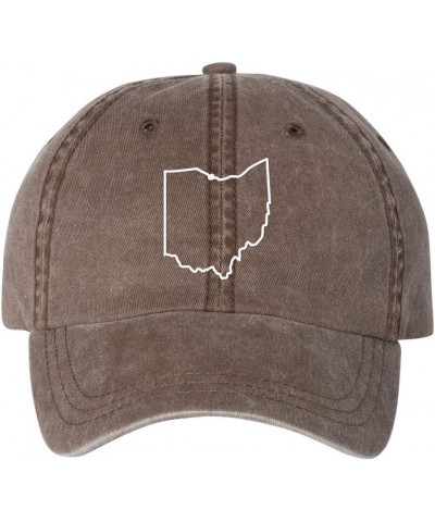 Ohio Outline Embroidered Baseball Cap Adjustable Cotton Dad Hat Pigment-Dyed Brown $17.36 Baseball Caps