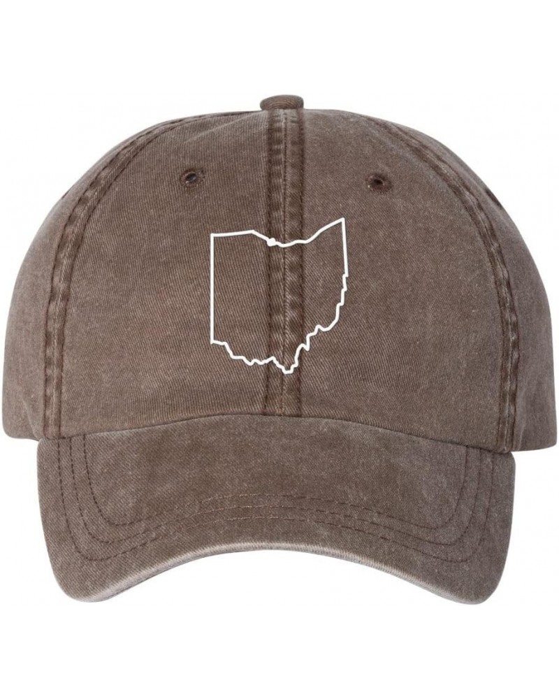 Ohio Outline Embroidered Baseball Cap Adjustable Cotton Dad Hat Pigment-Dyed Brown $17.36 Baseball Caps