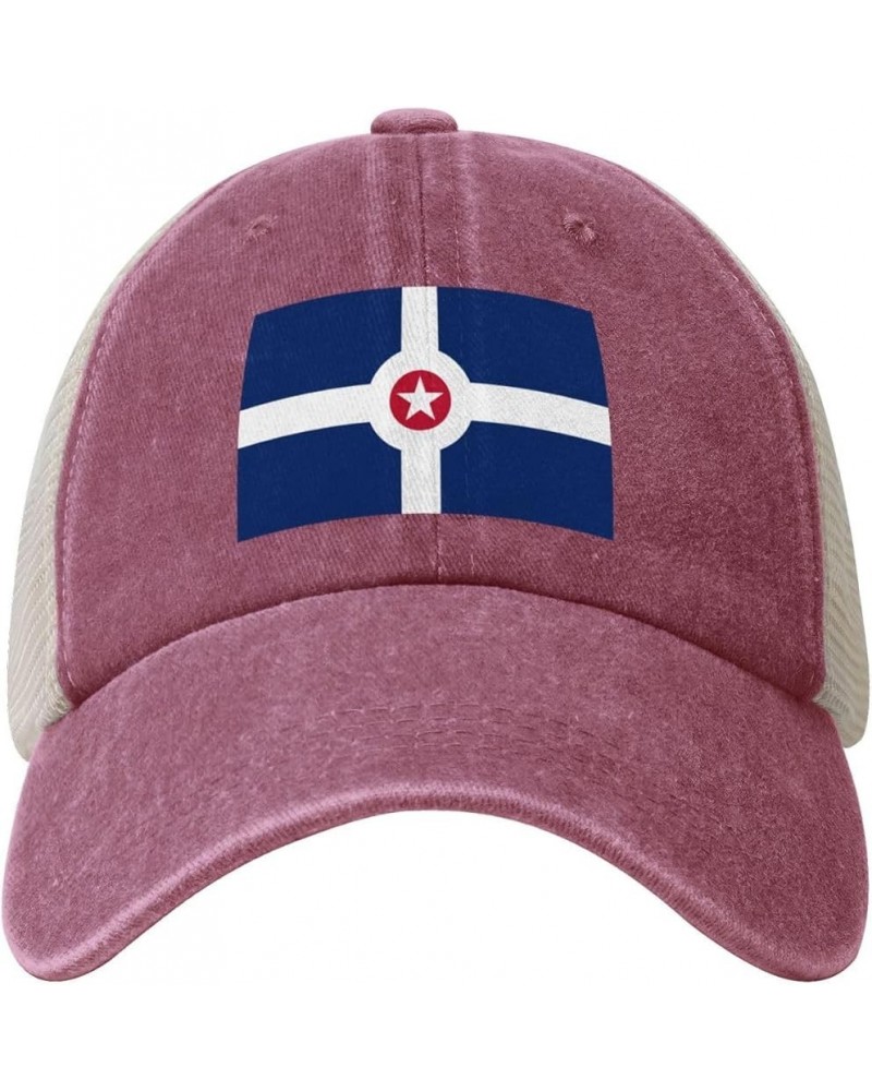 Flag of Indianapolis Baseball Cap for Women Mens Hats Retro Mesh Caps Dad Hat Red $9.34 Baseball Caps