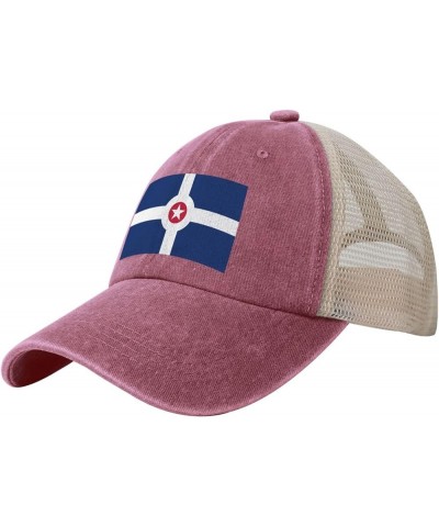 Flag of Indianapolis Baseball Cap for Women Mens Hats Retro Mesh Caps Dad Hat Red $9.34 Baseball Caps