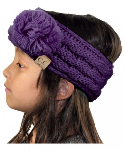 Children's Kids' Double Pom Cable Knit Fuzzy Lined Ear Warmer Headband Dark Purple $8.47 Cold Weather Headbands