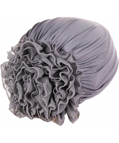 Womens Casual Solid Flowers Head Hat Cap Headwear Muslim Turban Cap Slouchy Headwear Grey $3.65 Skullies & Beanies