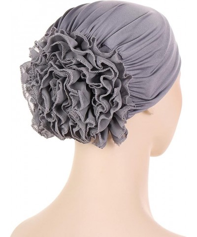 Womens Casual Solid Flowers Head Hat Cap Headwear Muslim Turban Cap Slouchy Headwear Grey $3.65 Skullies & Beanies