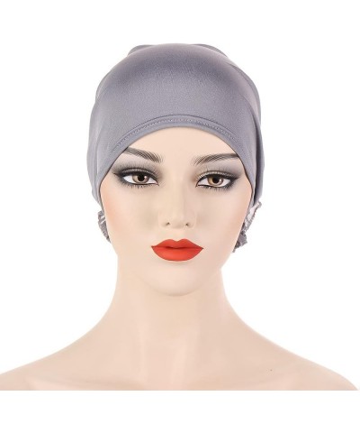 Womens Casual Solid Flowers Head Hat Cap Headwear Muslim Turban Cap Slouchy Headwear Grey $3.65 Skullies & Beanies