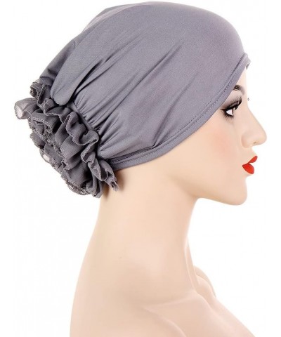 Womens Casual Solid Flowers Head Hat Cap Headwear Muslim Turban Cap Slouchy Headwear Grey $3.65 Skullies & Beanies