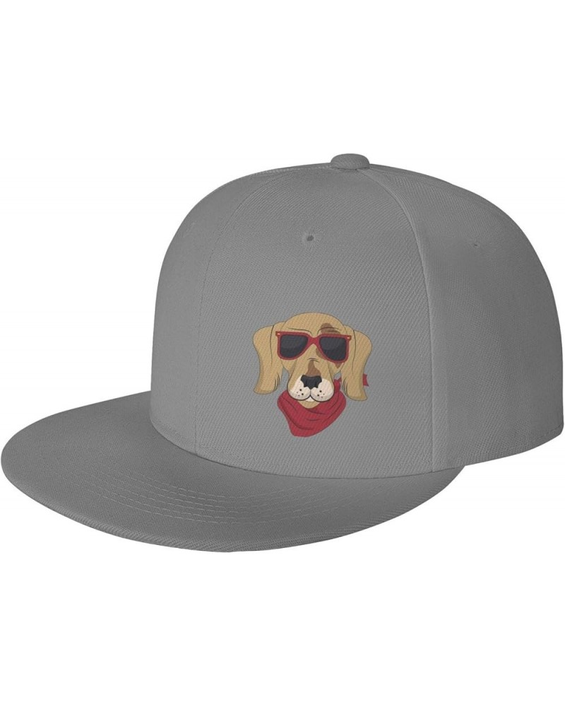 Funny Dog with Sunglasses Snapback Hat Baseball Cap for Men Women Hip Hop Style Flat-Brimmed Hats Gray $12.90 Baseball Caps