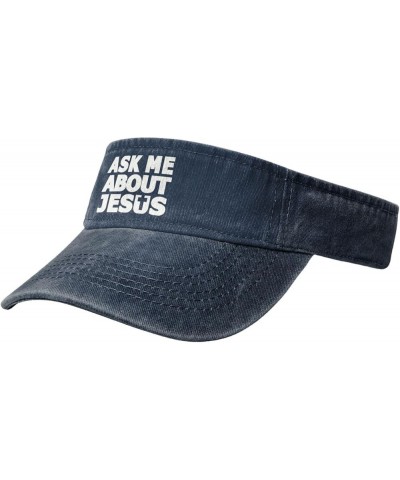 Ask Me About Jesus Sun Sports Visor Hat Adjustable Cap for Women and Men Black Navy Blue $11.25 Visors