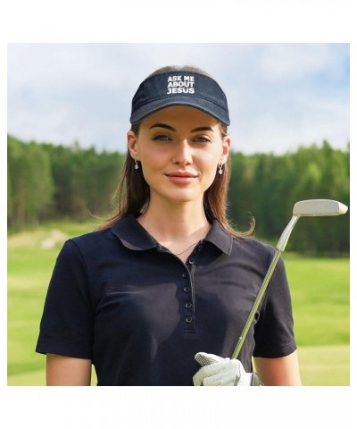 Ask Me About Jesus Sun Sports Visor Hat Adjustable Cap for Women and Men Black Navy Blue $11.25 Visors