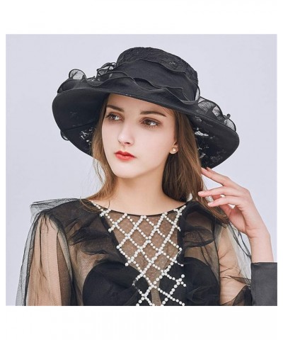 Retro Fascinator Hat for Women Wide Brim Wedding Party Hats Ladies Cloche Bucket Bowler Hat Elegant Derby Hats Black-a $9.65 ...