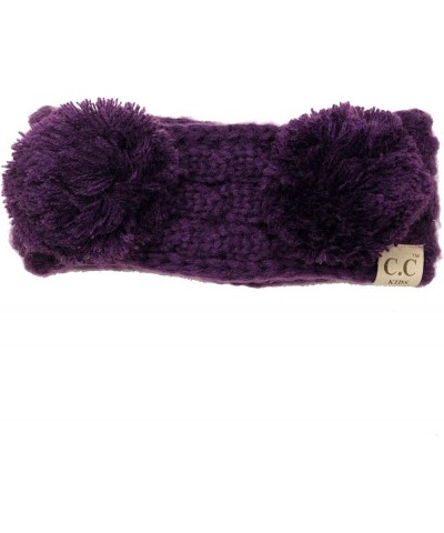 Children's Kids' Double Pom Cable Knit Fuzzy Lined Ear Warmer Headband Dark Purple $8.47 Cold Weather Headbands